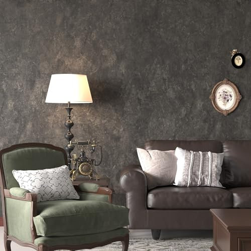 JSEVEM 80CM×4M Extra Wide Thick Dark Brown Grey Concrete Wallpaper Peel and Stick Glossy Textured Tan Gray Concrete Cement Contact Paper Vinyl Wrap Furniture Sticker for Bathroom Bedroom Office Walls