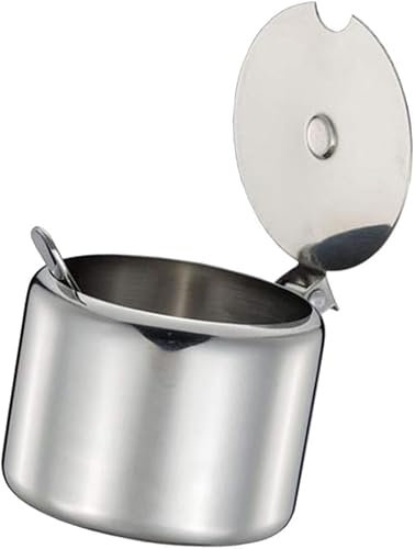 DPWOUM Stainless Steel Sugar Bowl Spice Pot Sugar Canister with Spoon - Silver, 285 ml Portable and Useful Economical easoning Jar in Apple Shape for Home Kitchen,Cream and Sugar