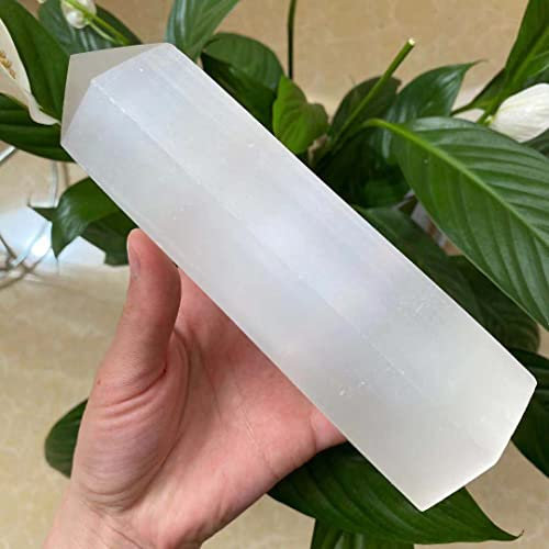 UYCUODLUY Decorazione Decorativa in Pietre preziose con obelisco di Quarzo Bianco Naturale con Asta di Selenite Bianca (Size : 300-350g)