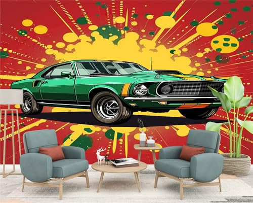 Vlies Fototapete kinderzimmer 70er-Jahre-Muscle-Cars-Oldtimer 3D Effekt 200 x 140cm - Foto Tapete für Wohnzimmer Moderne Vliestapete Wandtapete Motivtapeten Heim Dekoration