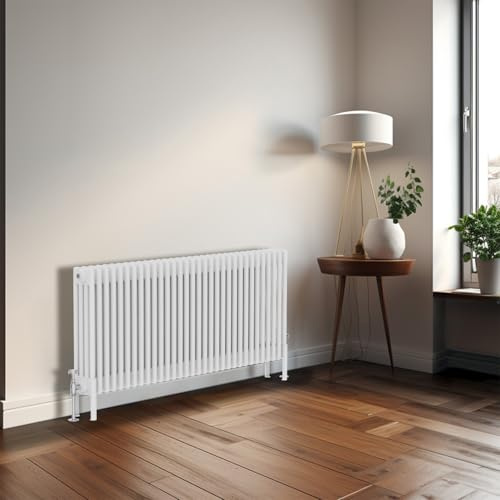 Blümme 600 x 1460mm Horizontal Cast Iron Radiator 4 Column White | Wall Mounted Central Heating, Traditional Radiator, 1.5mm Steel, Brackets Included, For Hallway, Bathroom, Living Room