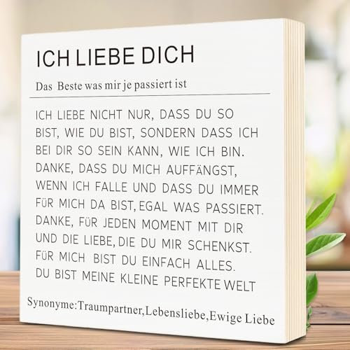 WenmthG ich liebe dich Geschenke - Jahrestag Geschenk für sie, ihn - Holzbild 15 x 15 x 2cm zum Hinstellen aufs Regal/Wohnzimmer