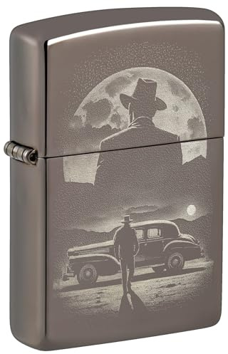 Zippo Sturmfeuerzeug - Vintage Car and Man Design - Photo Image - Black Ice - Nachfüllbar - Wiederverwendbar - Windfestes Design - Geschenkbox - Made in USA