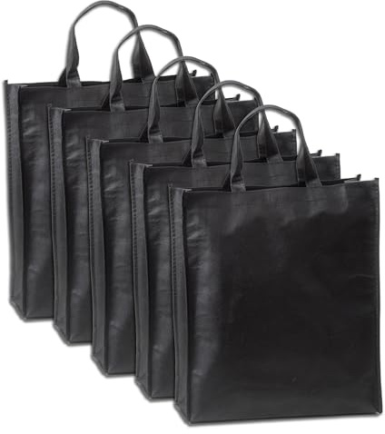 IPEA Einkaufstaschen aus TNT für Shopping - 5 Stück - Maße 42 x 37 cm - Wiederverwendbare Vliesstoffbeutel für Einkauf und Freizeit - Schwarze Taschen aus TNT - 5er Pack