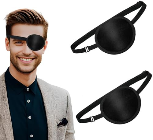 BEPSYOM 2 pièces cache-œil médical réglable, cache oeil medical adulte, pour adultes et enfants, cache-œil de pirate, eye patch (réglable) (Noir)