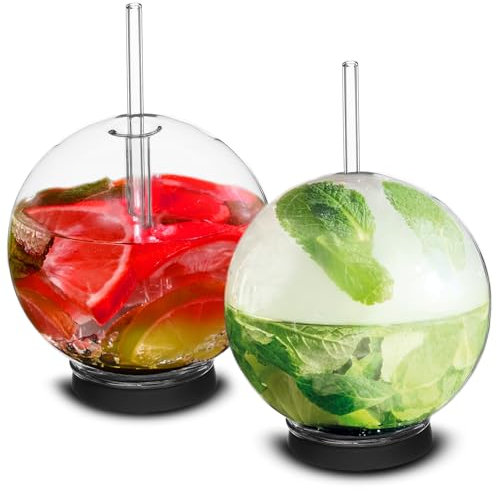Cocktail Smoker Zubehör - Smoke Infuser Cocktail Ball - 2 Stück, Cocktail Ball Glas mit Glasstroh für Drink Smoker, 340.2 g (350 ml), Schwarz