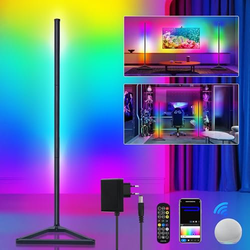 Banaone Lampadaire LED d'Angle, 140cm Lampe sur Pied RGB avec APP Contrôle et Télécommande, Musique Sync&16 Millions Couleurs, Lampadaire Salon pour Chambre, Salle de Jeux & Décoration de Fête
