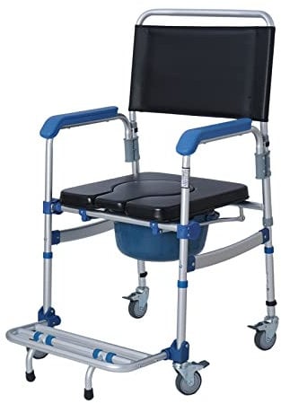 Tcatec 4-in-1 Shower Chair with Wheels, Commode Toilet with Removable Toilet, Waterproof Bathroom Shower Chair, Non-Slip Bedside Commode Chair for Disabled People, Pregnant Women, Patients and Elderly