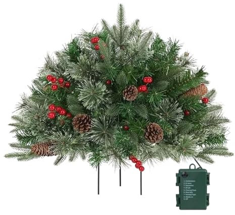 Relleno para macetero navideño – Árbol de Navidad de 16 pulgadas con soporte, relleno para macetero navideño para exteriores, preiluminado | Relleno de macetero luminoso para exteriores con 50 luces L