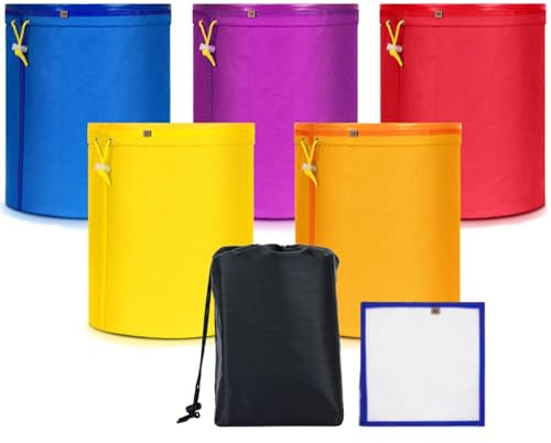 DaMohony 5 Gallon Reusable Filter Bags, 5 Colors Bucket Strainer Set with Drawstrings, 25/73/ 120/160/ 220 Micron Drawstring Straining Bag for Juice, Brewing