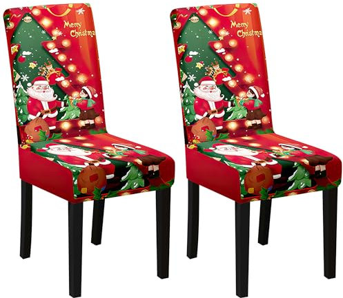 Yesaler Weihnachten Stretch Stuhlhussen Weihnachtsdekoration für Stühle Weihnachtsstuhlüberzug für Esszimmer Party Festlich 2 Stück 06