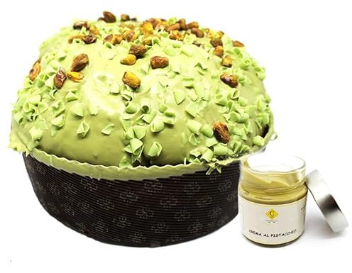 Panettone Artigianale al Pistacchio con Vasetto di Crema, Glassato con Cioccolato Bianco e Croccante Granella di Pistacchi, Lievito Madre, Lievitazione 36 ore, Speciale Confezione Regalo Natale