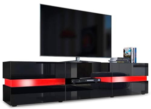 Nyana Mueble de TV Moderno Home | Diseño Elegante con iluminación LED | Amplio Almacenamiento con 2 Puertas y 1 cajón | Sistema Push-to-Open (Negro)