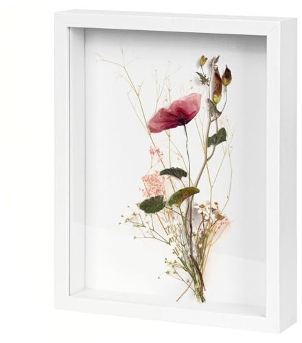 Blanco Marco de Fotos 3D de Madera - 21 x 29.7cm(Marco Interior), Marco para Rellenar con Objetos, Caja de Sombra 3D A4, Marco de Fotos con Caja Profunda para Recuerdos, Manualidades, Souvenirs