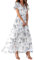 Vetement Femme Ete, Robe Boheme Chic, Robe Été Femme, Robe Boheme Fleurie Femme Col Rond Robe Mi Longue Fluide Manches Courtes Femme Pas Cher Marque Robe Blanc XL