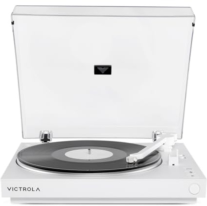 Victrola Fully Automatic Bluetooth Turntable w Audio Technica ATN3600L Cartridge, Automatic Repeat Function, 2-Speed Vinyl Record Player, Wireless Bluetooth Streaming, Preamp & Aluminum Platter White
