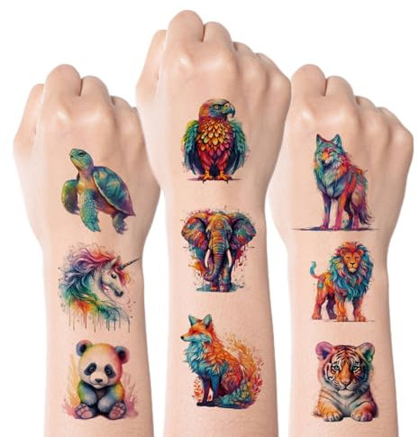 Kotkiddy Watercolour Animal Temporary Tattoos for Children - 60 Styles Temporary for Girls Boys Body Arm Shoulder Tattoo Stickers, Birthday Party Decorations