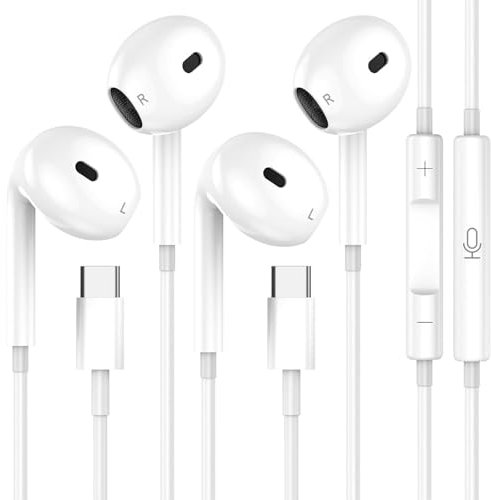 Cuffie USB C per Samsung Galaxy S24 S23 S22 S21 FE S20 A55 A54, 2Packs In-Ear con filo Auricolari con Controllo del Volume del Rumore Microfono, HiFi Stereo Cuffie tipo C per iPhone 15/15 Pro/16,Pixel