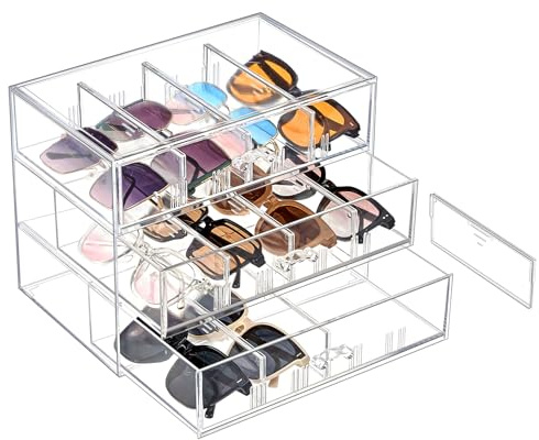 Lolalet Transparentes Brillenetui mit Schubladen, Acryl Sonnenbrillen-Organizer Sonnenbrillen Aufbewahrung mit herausnehmbarem Fach für die Aufbewahrung mehrerer Brillen