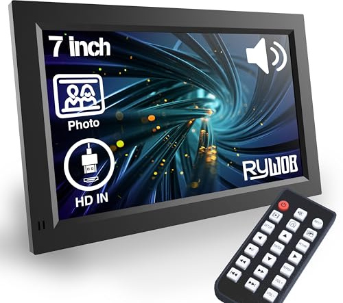 Rywob 7 Inch Mini Monitor,TFT LCD Screen,HDMI/USB/Card/AV Input,Mini Monitor with Built-in Speakers and Remote,Multi-Function Mini Small Display for Raspberry Pi PC/TV/DVD