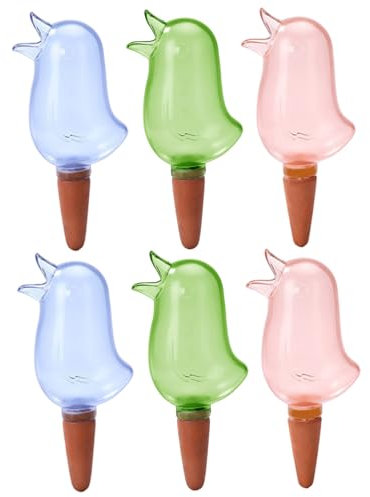 CGTQROVR Vendedor de Plantas automáticas 6 Piezas 3 Color en Forma de pájaros, sujeción de Plantas Transparentes con Picos de cerámica, Picos Auto riego Cuando están de Vacaciones
