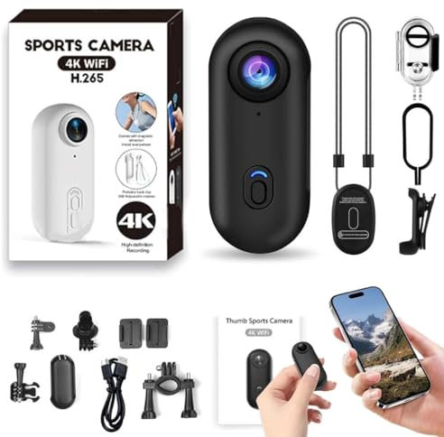 Stallion Frames Body Camera, Gosnap - Thumb Camera, 4K-Körperkamera, Daumen-Action-Kamera, kleine Körperkamera mit 360° drehbarem Clip und Magnetclip, tragbare Vlogging-Kamera für Radfahren (4K)