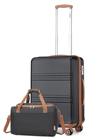 Kono Gepäcksets Leichter ABS-Hartschalenkoffer mit TSA-Schloss + Ryanair 40x20x25cm Kabinentasche, Schwarz / Braun, 20 Inch Luggage Set, Gepäck-Set