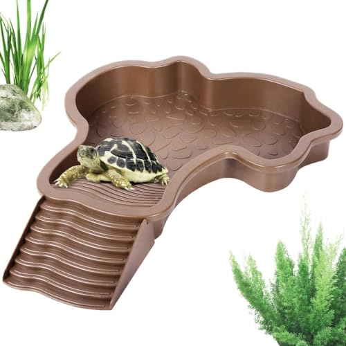 Piscine Tortue Terrestre Mangeoire,Plat D'eau Bassin Avec Rampe Pour Tortue | Bol D'eau Pour Reptiles Avec Échelle, Bol Eaus Reptile Pour Gecko, Tortues, Dragon Barbu