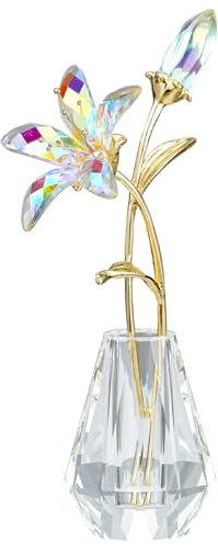 RONG Kristo Crystal Lily Figurine, Glass Flowers with Stem,Flower Collectible Gifts For Woman, Wedding Party Decor(Transparent）