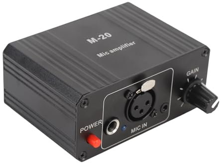 Fyearfly Preamplificador de Micrófono de Micrófono de Micrófono Dinámico 48V XLR Salida 20dB Ganancia de bajo Ruido Amplificador de Carcasa de Metal Negro, para Micrófono Dinámico y