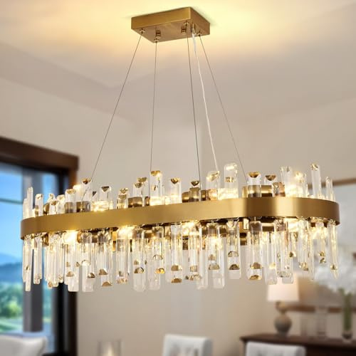 KUNYEEE Moderne Kristall-Pendelleuchte Gold Kronleuchter, Runde Kristall-Pendelleuchte, 20 x E14 Deckenaufhängung für Wohnzimmer, Esszimmer, Schlafzimmer, 80x35 cm