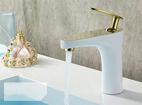 Rubinetto Per Lavabo In Ottone. Cromato, Verniciato Bianco, Verniciato Nero, Rubinetto Dorato. Miscelatore Per Lavabo, Rubinetto Per Acqua Calda E Fredda, Ottone, Vernici(Pittura Bianca-Ottone)
