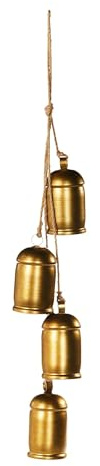 WeRChristmas Antique Gold Hanging Christmas Bells – 64 cm, 4 Metal Bells on Jute String