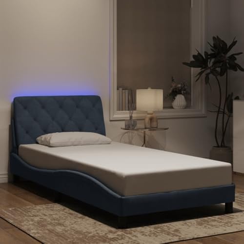 Emmtore Bettgestell, Bett mit LED ohne Matratze, Bettrahmen mit Lattenrost für Schlafzimmer, Dunkelgrau,100 x 200 cm