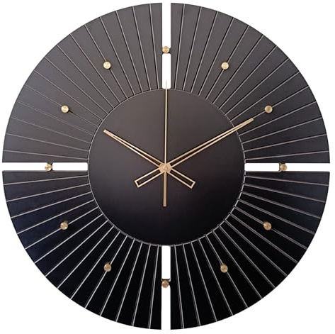 STYLER Wanduhr Theo 57 cm | Moderne XXL Wanduhr mit goldenen Akzenten – Lautlose Designuhr aus Holz & Metall | Art Déco Stil | Wohnzimmer Schlafzimmer Büro Flur | Made in EU