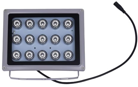 15 LED Infrarotscheinwerfer 30W DC12V Weitwinkel IR-Illuminator Licht Nachtsicht Infrarot Strahler Licht 850nm Wasserdichtes Scheinwerfer Sicherheitsbeleuchtung Lampe für Innen und Außenbereich