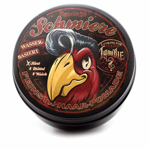 Rumble59 Schmiere Pomade, starker Halt, blumig-holziger Duft, 250 ml | Wasserbasiert, Auswaschbar, Made in Germany, Sorte Looking for Trouble, Für alle Haartypen