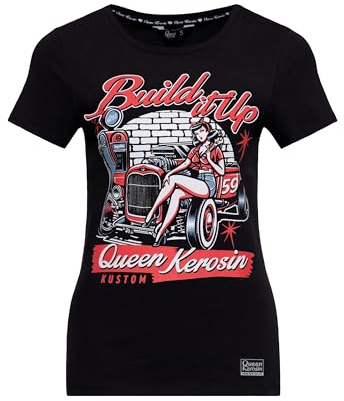 Queen Kerosin Damen T-Shirt Mit Hotrod Und Pin-up Artwork Build It Up
