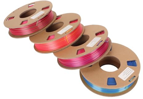 KIMISS Lot de Filaments pour Imprimante 3D Silk PLA 1,75 Mm – Bicolore Rouge or, Rouge Vert, Bleu, Bleu Vert pour Projets d'impression Créatifs