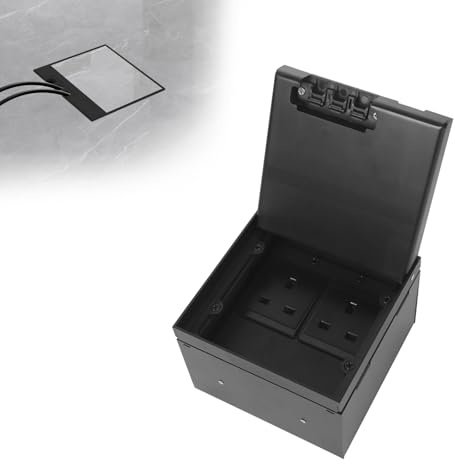 Recessed Power Socket with USB C, Hidden Floor Socket Electrical Outlet Box with 2 UK Plug & USB, for Kitchen, Office, Worktops (Black, 2AC+2USB+1RJ45)