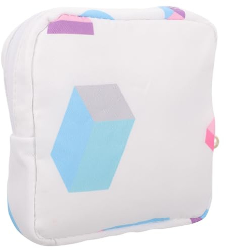 KAJNBN 1 Pièce Grand Porte-serviettes Hygiéniques Femme Blanc avec Motif Géométrique Pochette Compacte et Multifonction pour Maquillage et Monnaie