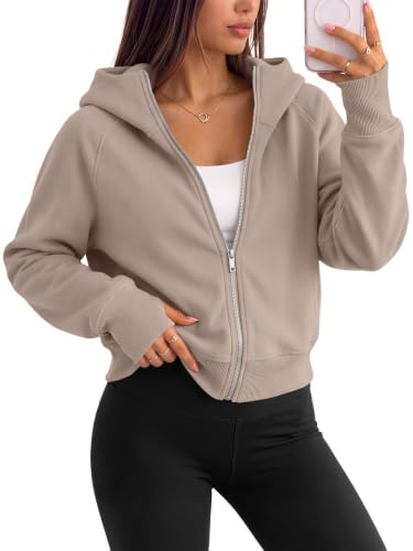 LILLUSORY Zip Up Hoodies for Women UK Cropped Jackets Fleece Sweatshirts