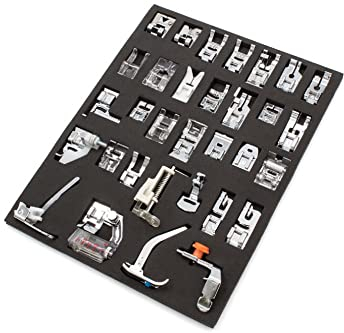 vhbw 32-teiliges Nähmaschinenfüße-Set für gängige Nähmaschinen mit 5 mm Stichbreite - Universal-Nähfüßchen