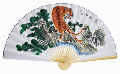 THY COLLECTIBLES Large 60 Folding Wall Fan - Tiger - Original Hand-painted