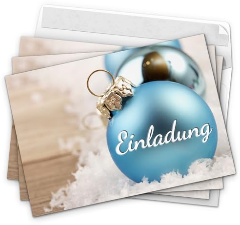 10 x Einladungskarten mit Umschlag zur Weihnachtsfeier/Motiv: Blaue Weihnachtskugeln/Weihnachten/Christmas Party/Einladung/für Firmen