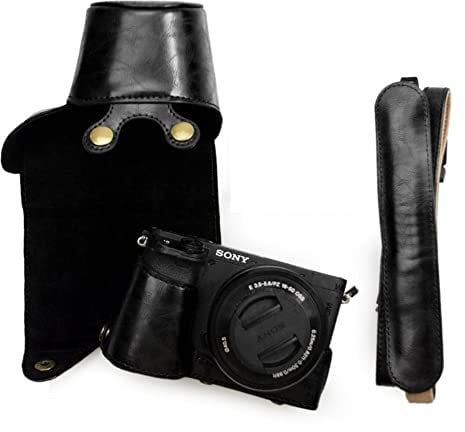 kinokoo Sony A6400 Hülle PU Leder Schutzhülle Compatible für Sony A6400 A6100 A6000 A6300 mit 16-50mm Objektiv Kameratasche Schwarz