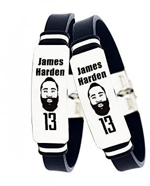 Basketball Spieler Stern inspirierende persönliche Logo einstellbar Edelstahl Armbänder Power Balance Sport Silikon Armband 2 Stück (James Harden)