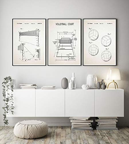 WallBUddy Volleyball Gift for Volleyball Player Poster 3 Volleyball Patent Prints Volleyball Blueprint Volleyball Team Volleyball Coach WB308-WB310 (30cm x 40cm, Ivory)