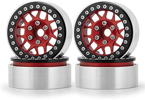 AXspeed 1,9 Zoll Beadlock Felgen, Metallische Felge Set für 1/10 RC Crawler Axial SCX10 RedCat TRX-4, 4 Stücke (Rot & schwarz)
