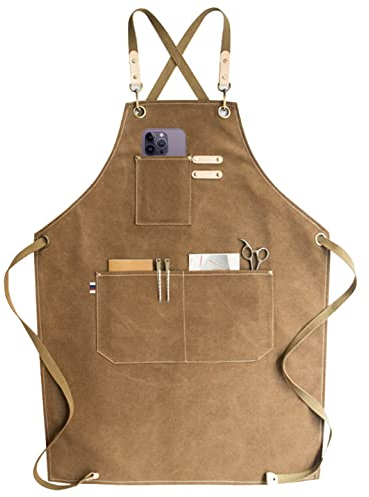 carrotez Kochschürze, Wassertropfenresistent, Baumwoll-Leinen, Kreuzrücken, verstellbare Schürze, M-XXL